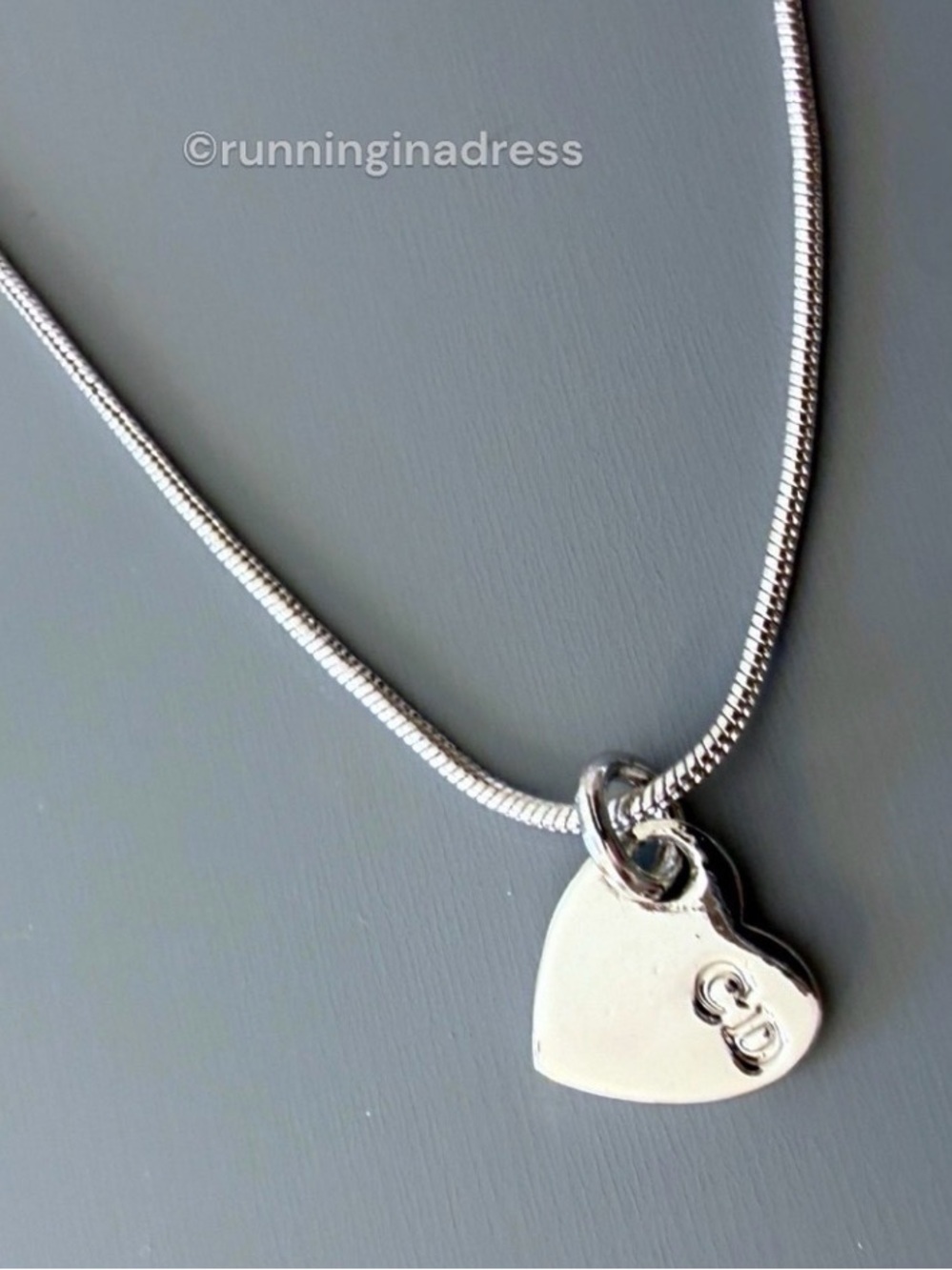Christian Dior Vintage Heart Charm Snake Chain Necklace Silver CD Logo Y2K - Picture 9 of 12